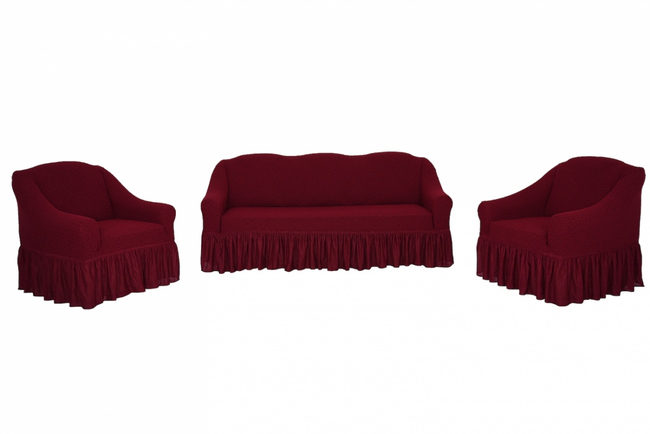 фото Комплект чехлов на диван и кресла "жаккард" venera, бордовый, 3 предмета