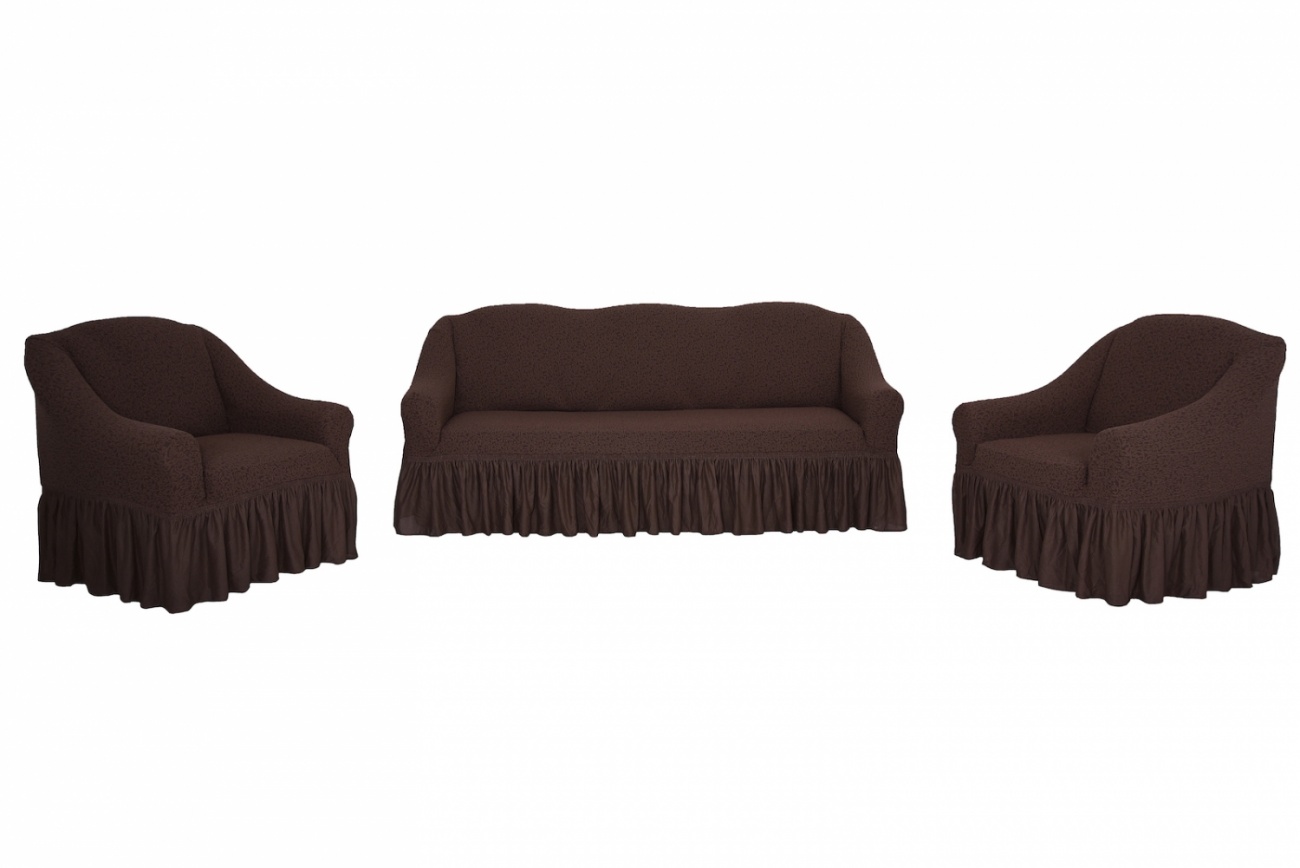 фото Комплект чехлов на диван и кресла "жаккард" venera, коричневый, 3 предмета