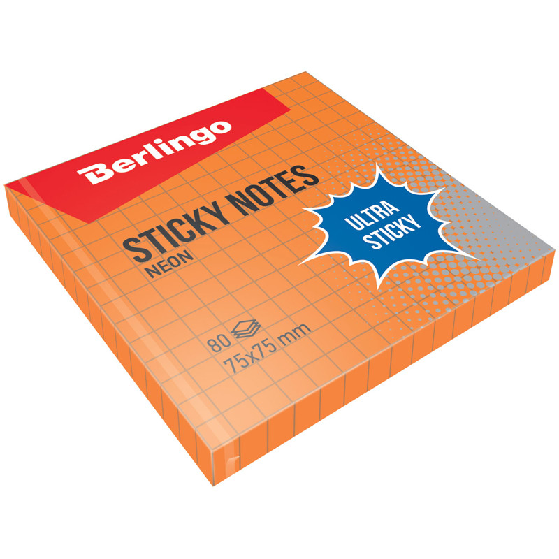 

Самоклеящийся блок "Ultra Sticky", 75x75 мм, 80 листов, в клетку, оранжевый неон