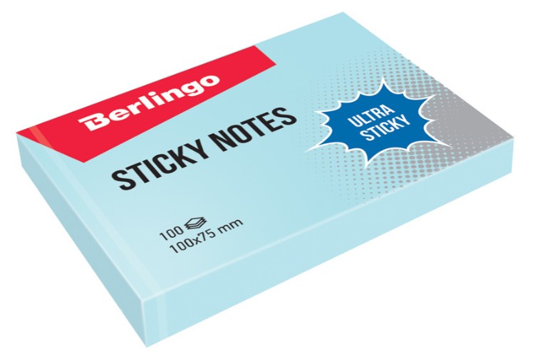

Блок бумаги Ultra Sticky, 100x75 мм, 100 листов, пастель, голубой