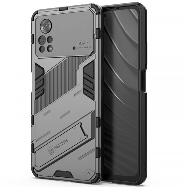 

Противоударный чехол-подставка Epik Megatron для Poco X4 Pro 5G с защитой камеры, Серый