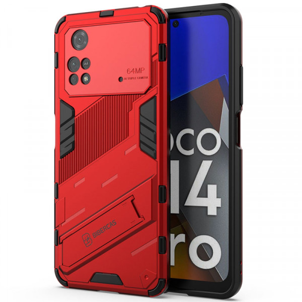 Противоударный чехол-подставка Epik Megatron для Poco M4 Pro 4G с защитой камеры