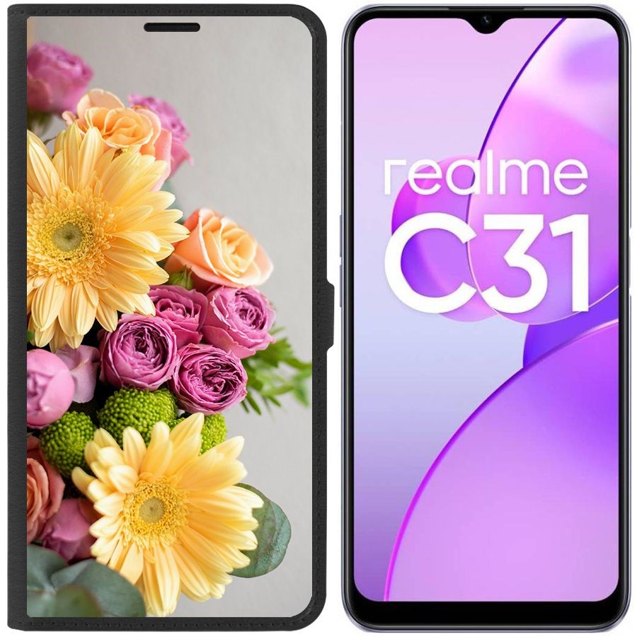 

Чехол-книжка Eco Book для Realme C31 Букет, Черный