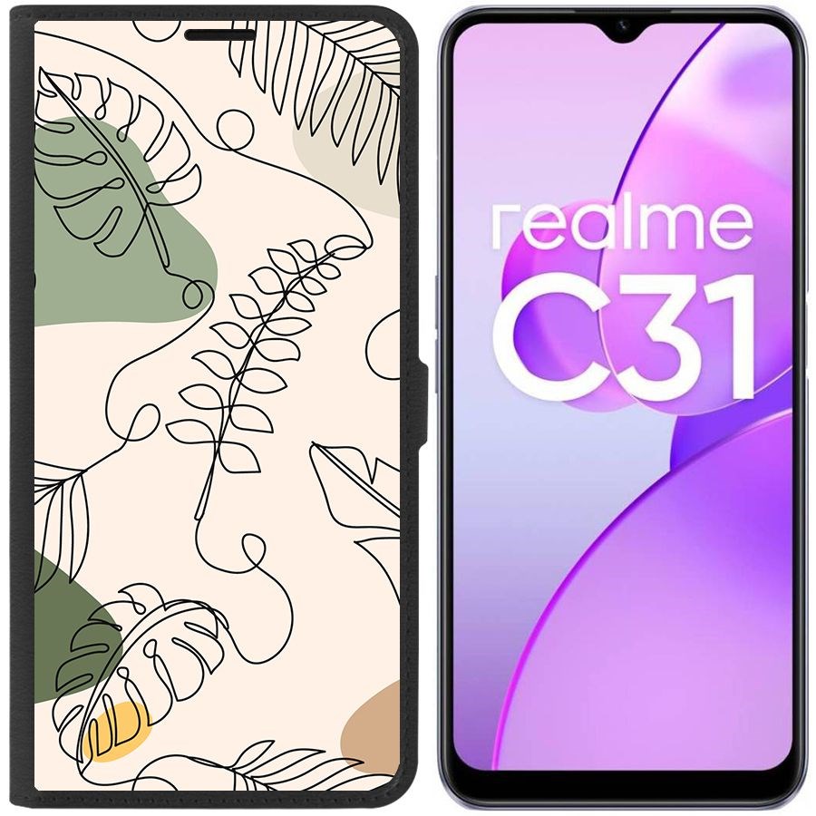 

Чехол-книжка Eco Book для Realme C31 Линия весны, Черный