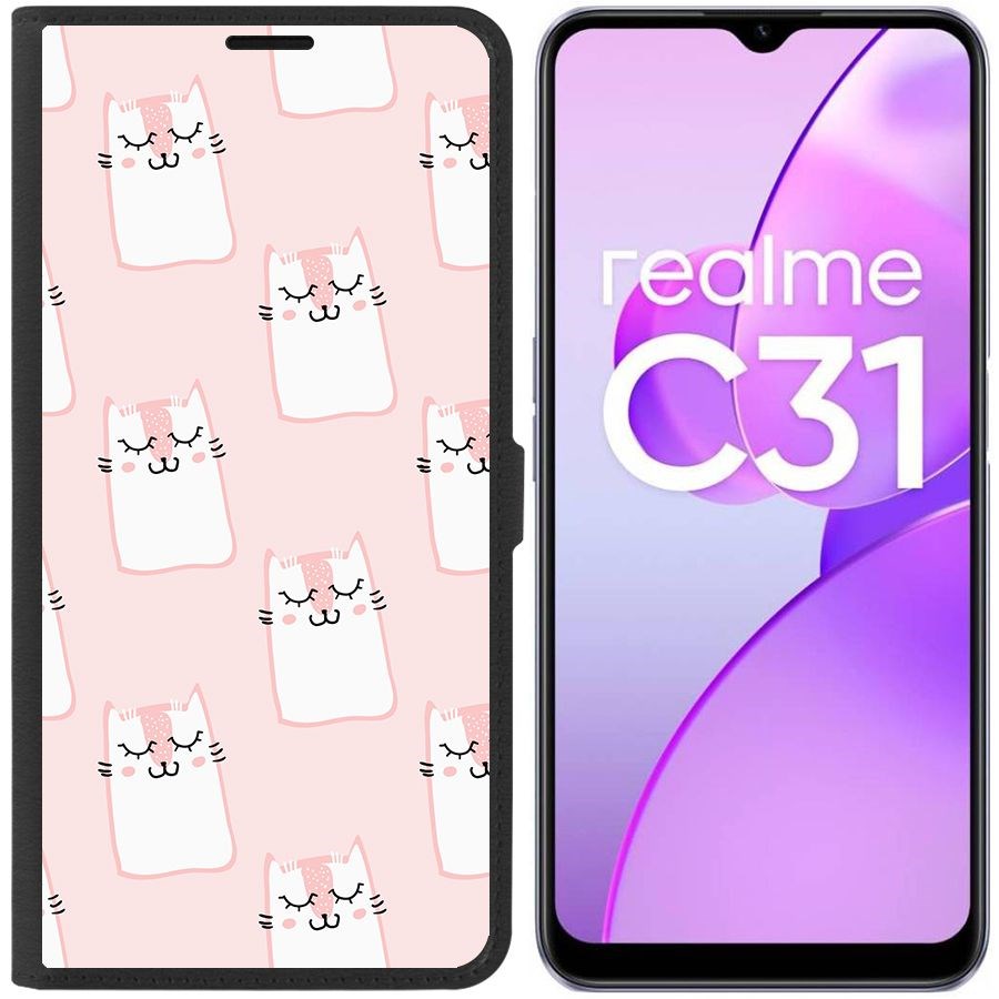 

Чехол-книжка Eco Book для Realme C31 Котики паттерн, Черный