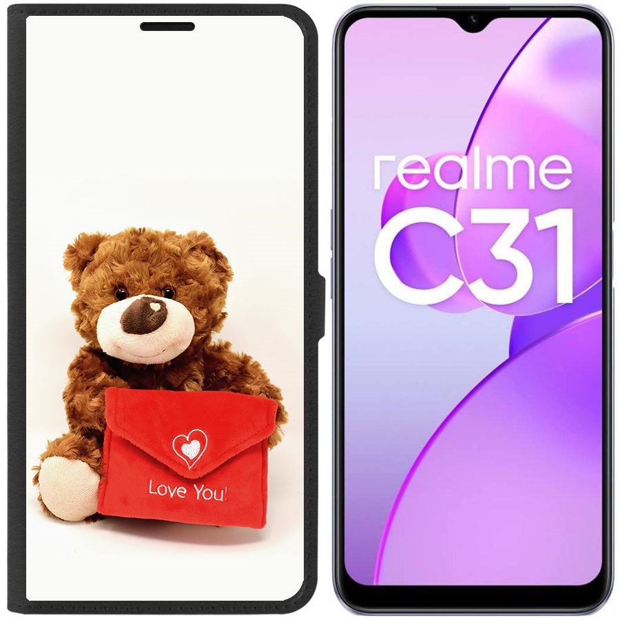 

Чехол-книжка Eco Book для Realme C31 Медвежонок тебя любит, Черный