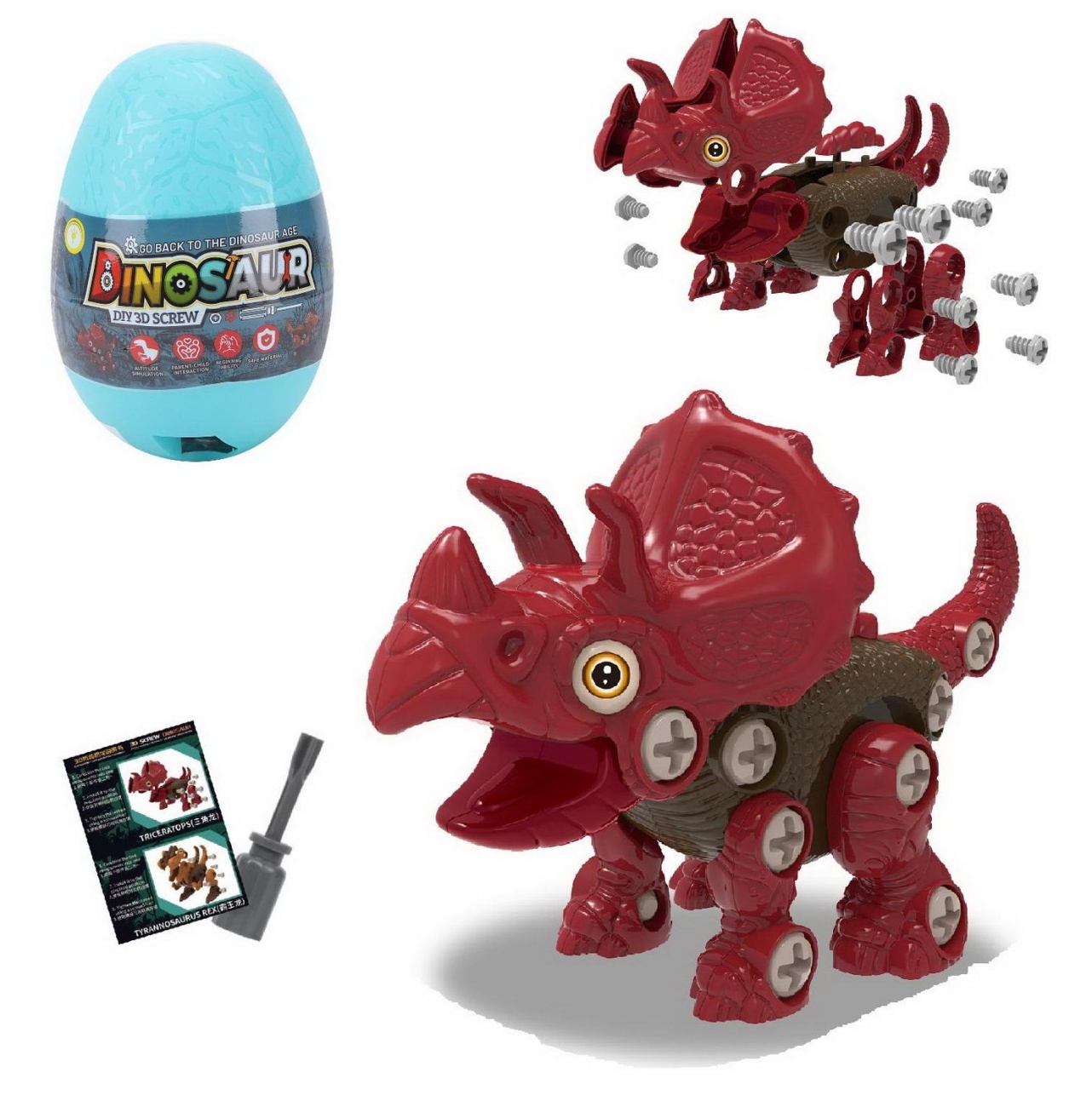 фото Конструктор junfa динозавр красный в яйце в наборе с отверткой junfa toys