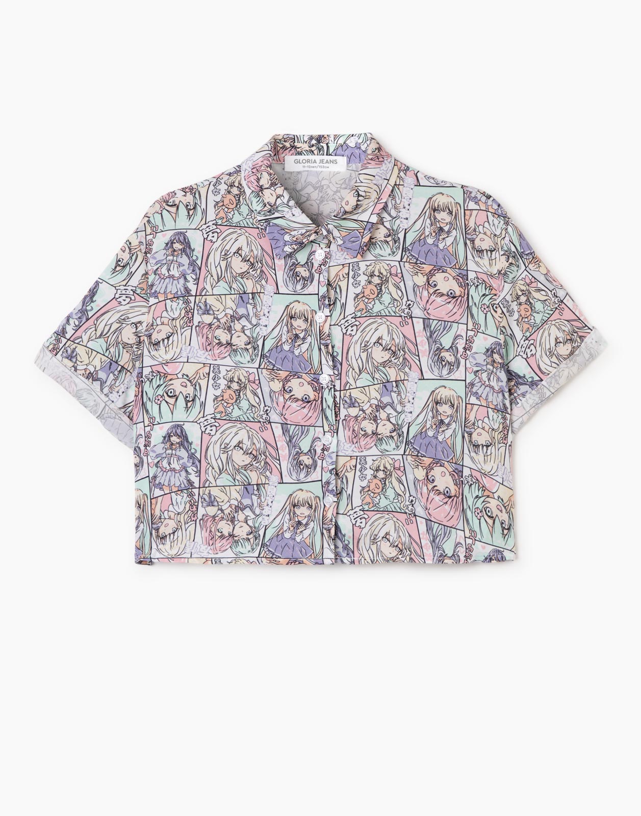 Укороченная рубашка с аниме-принтом для девочки р.152