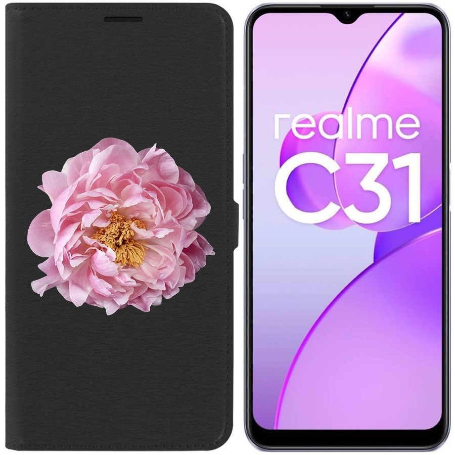 

Чехол-книжка Eco Book для Realme C31 Розовый пион, Черный