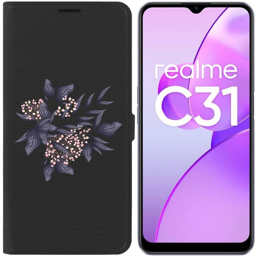 

Чехол-книжка Eco Book для Realme C31 Розовые бутоны, Черный