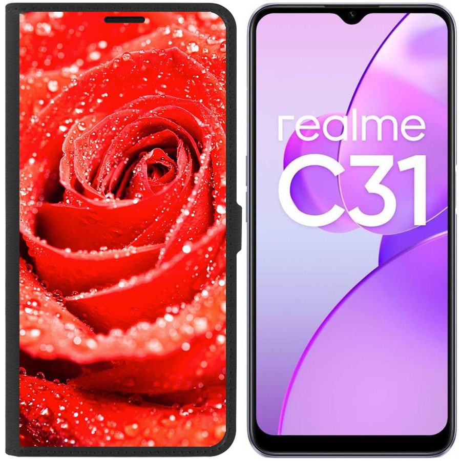 

Чехол-книжка Eco Book для Realme C31 Роза, Черный