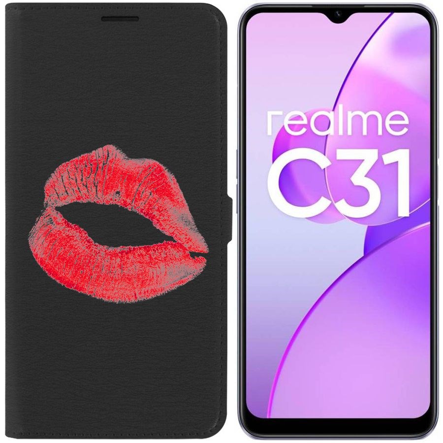 

Чехол-книжка Eco Book для Realme C31 След помады, Черный