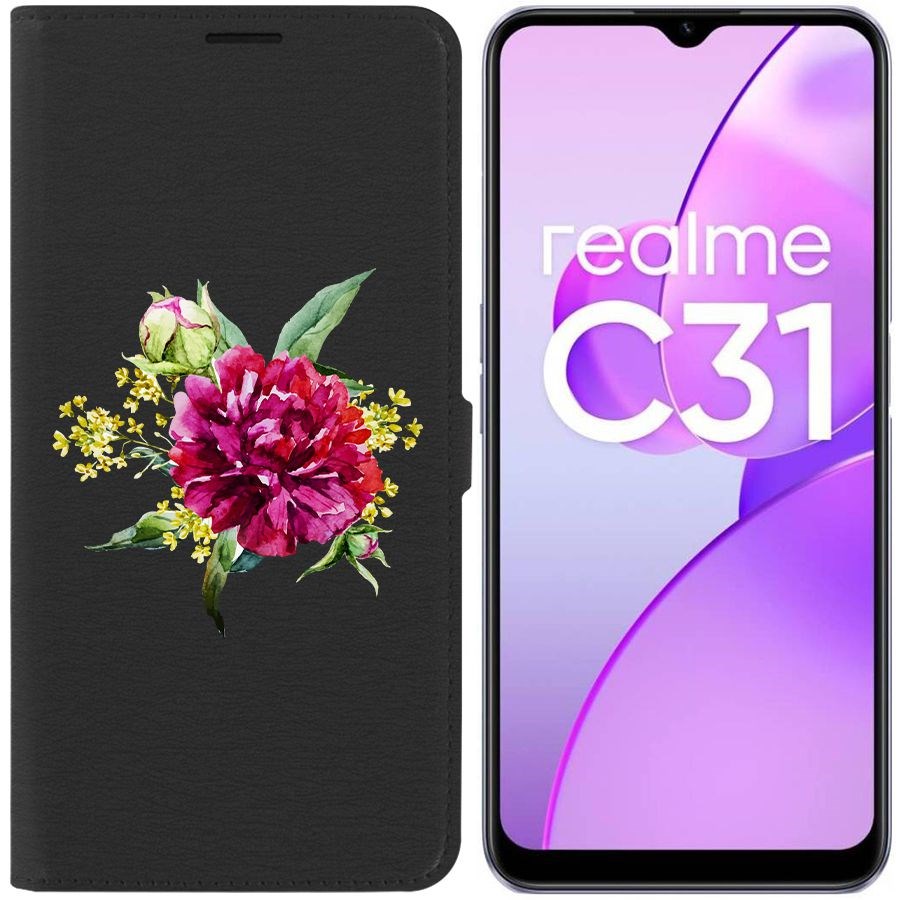 

Чехол-книжка Eco Book для Realme C31 Цветочная акварель, Черный