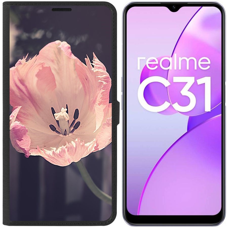 

Чехол-книжка Eco Book для Realme C31 Тюльпан, Черный
