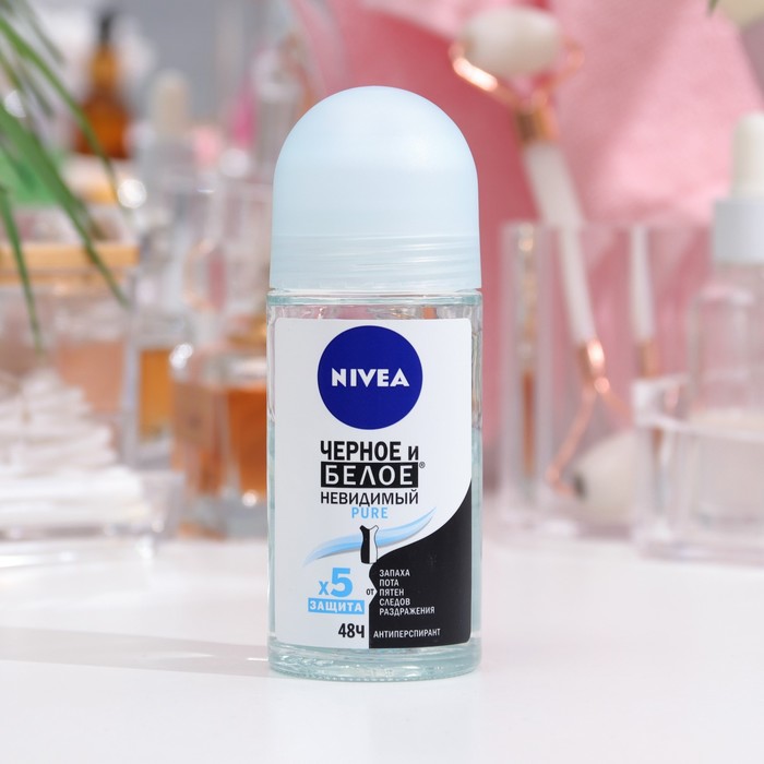 Антиперспирант Nivea Pure Черное и Белое, шариковый, невидимый, 50 мл NoBrand