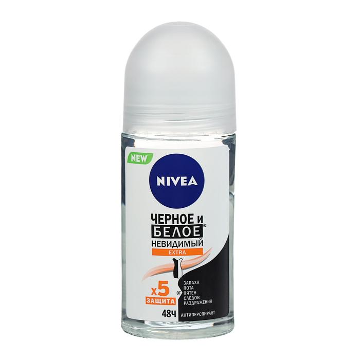 Дезодорант шариковый для женщин Nivea Черное и белое, невидимый Extra, 50 мл