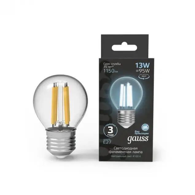 

Лампа Gauss LED Filament 13W 105802213 4100K E27 шар, GAUSS
