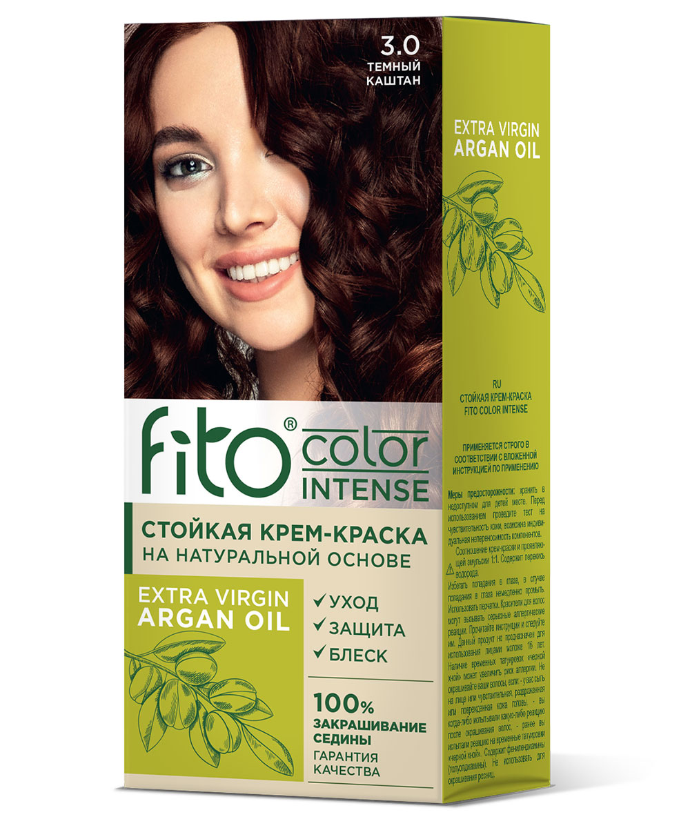 

Стойкая крем-краска для волос fito косметик Fito Color Intense т.3.0 Темный каштан 115 мл, Коричневый