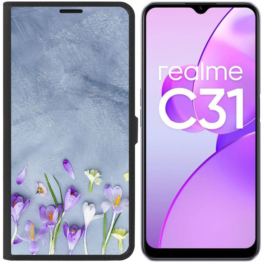 

Чехол-книжка Eco Book для Realme C31 Цветочное настроение, Черный