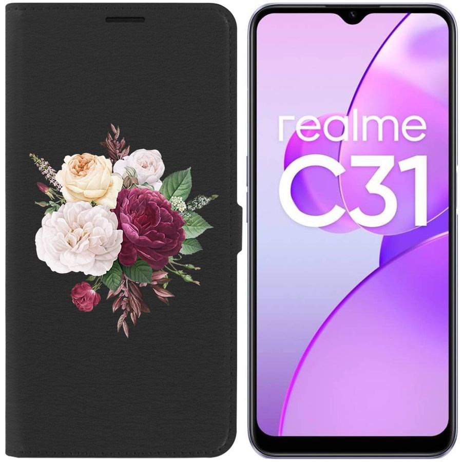 

Чехол-книжка Eco Book для Realme C31 Цветочная композиция, Черный