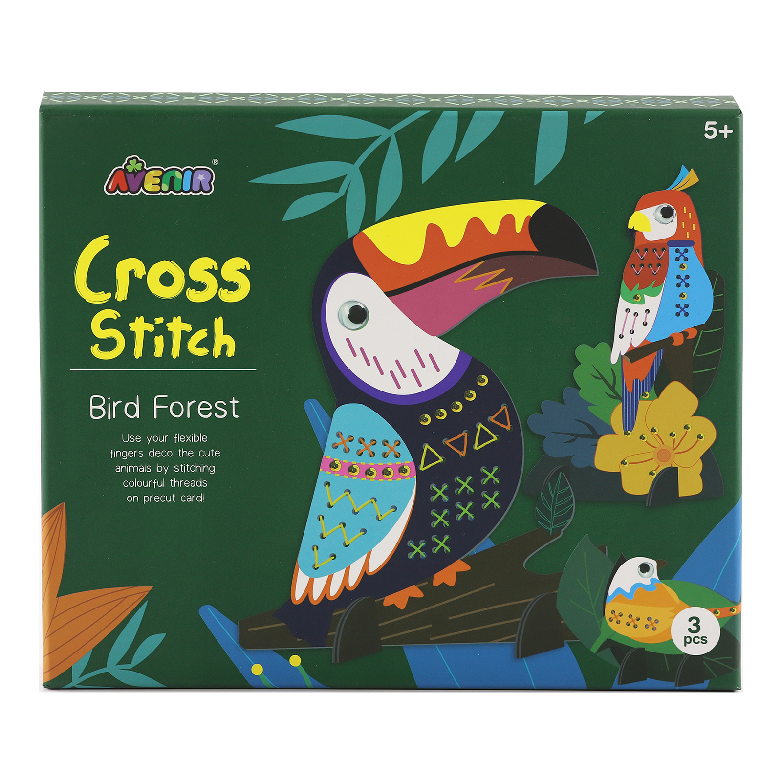 Набор для вышивания крестиком детский Avenir Art Лесные птицы, 3 фигурки