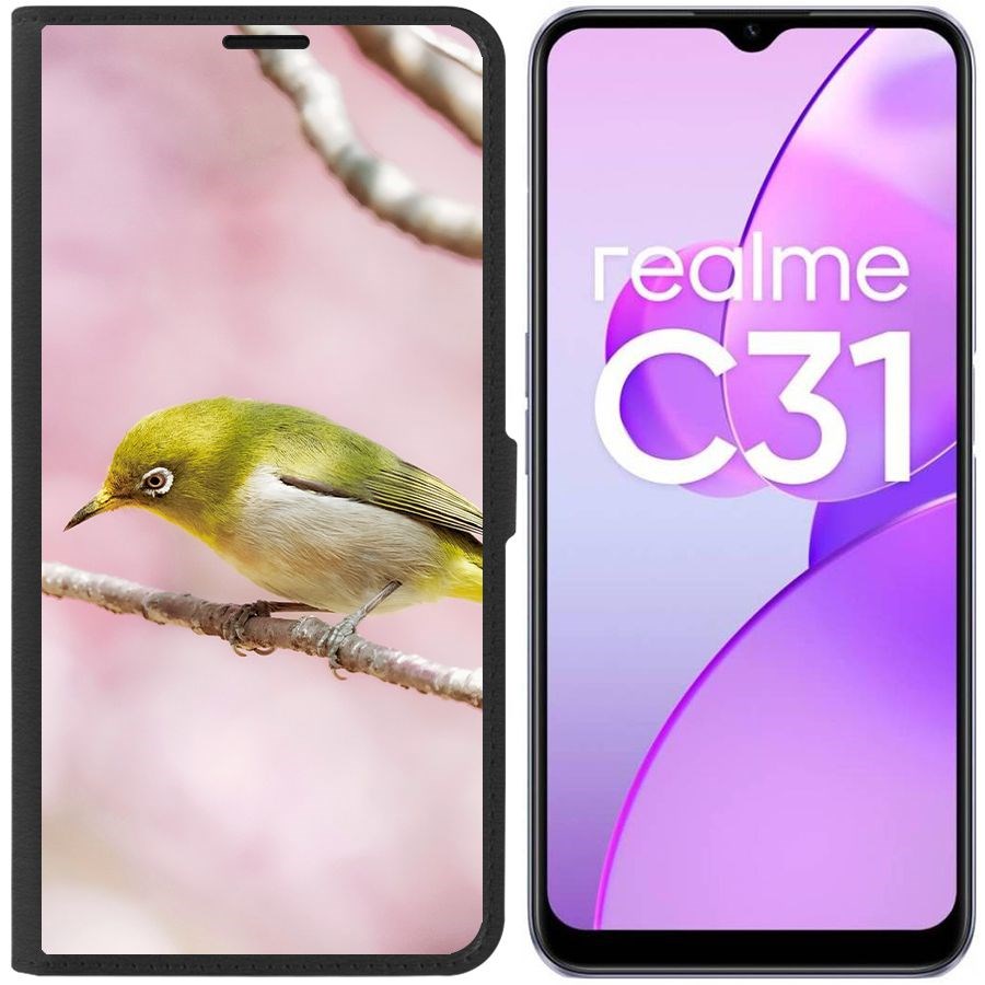 

Чехол-книжка Eco Book для Realme C31 Японская белоглазка, Черный
