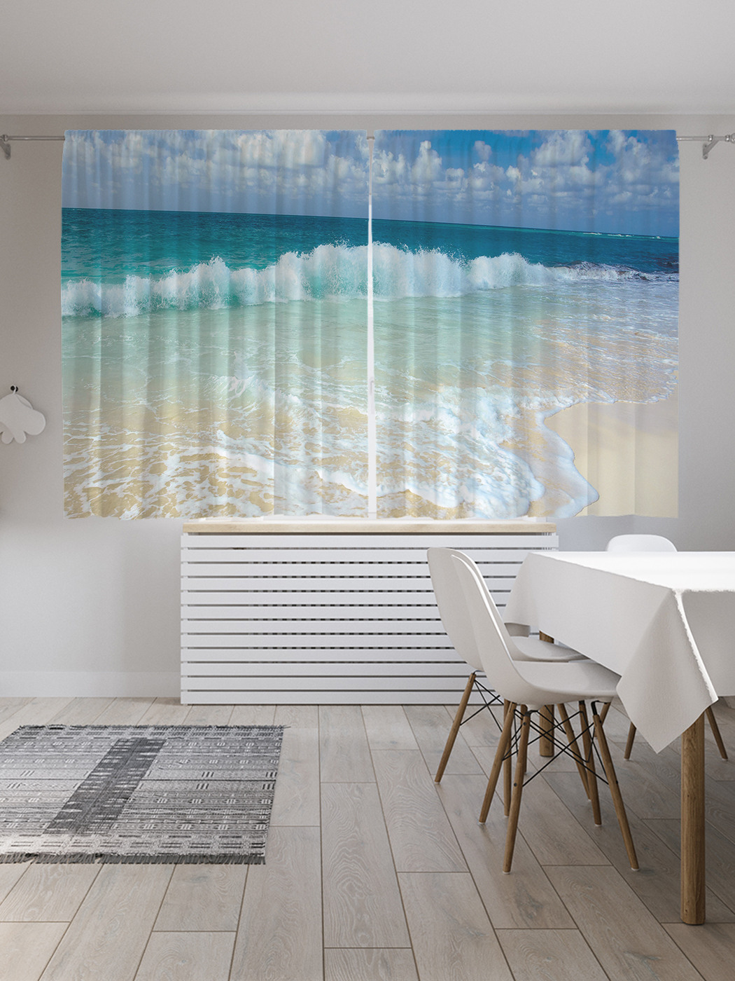 

Шторы с фотопечатью JoyArty "Пена на песке" из сатена, 290х180 см