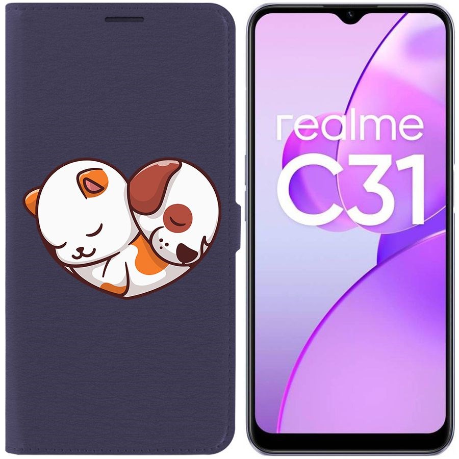 Чехол-книжка Eco Book для Realme C31 Котёнок и Щенок