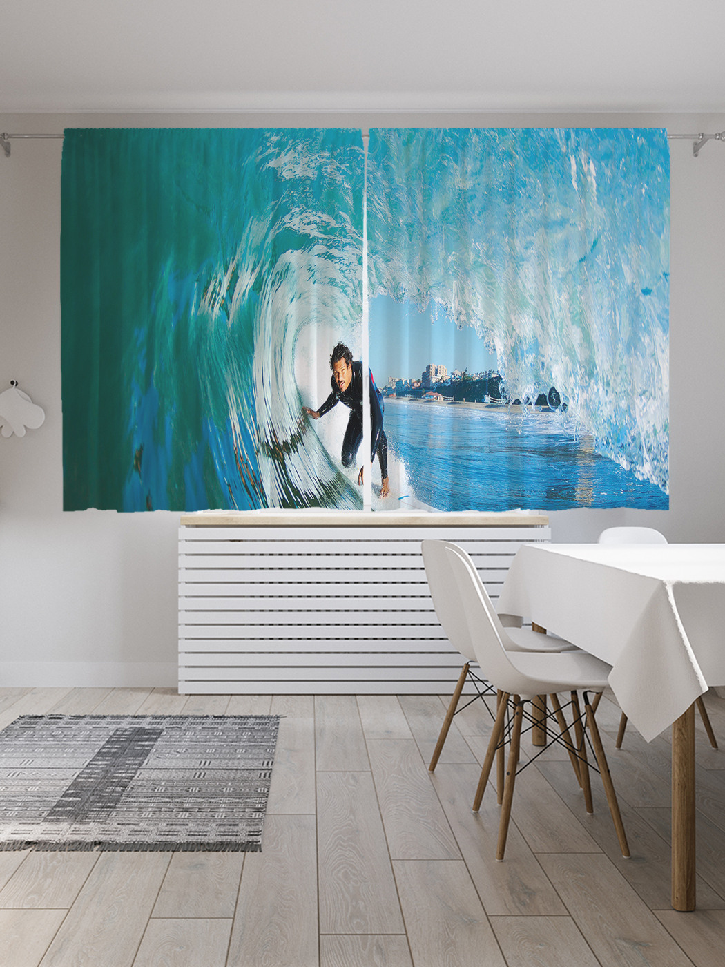 

Шторы с фотопечатью JoyArty "Серф под волной" из сатена, 290х180 см