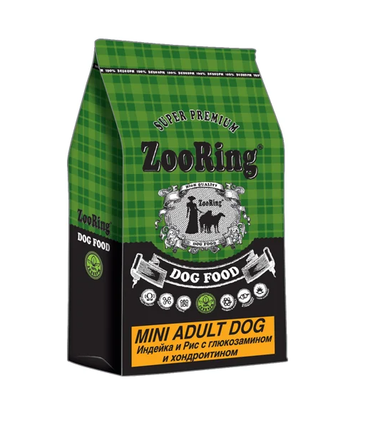 Сухой корм для собак Zooring Mini Adult 26/14 индейка, рис с хондроитином, 10 кг