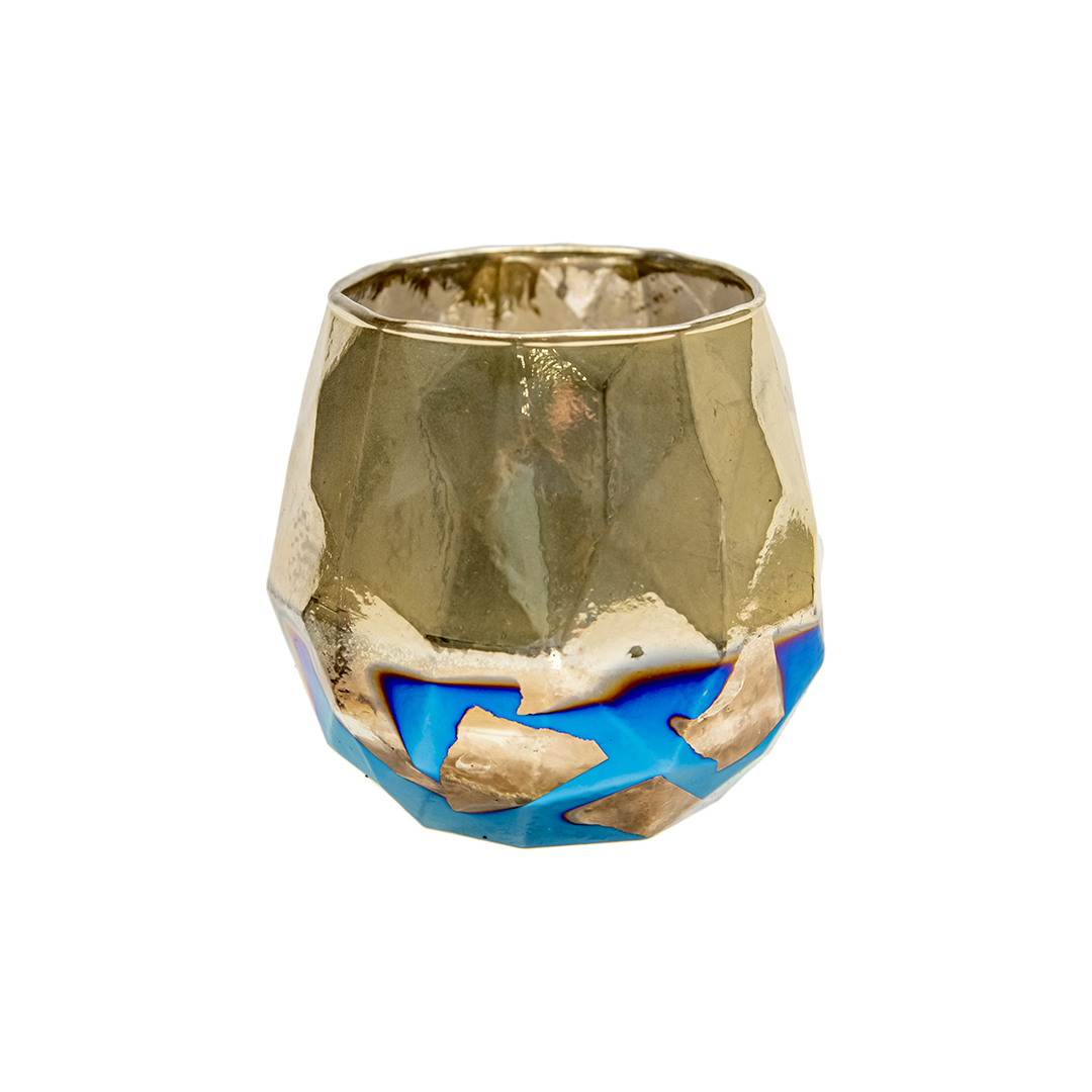 Декоративный стеклянный подсвечник вещицы д105 ш105 в102 синий с золотым напылением