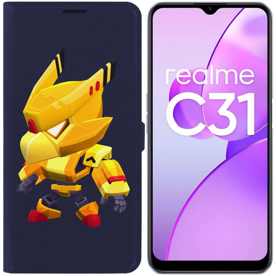 

Чехол-книжка Eco Book для Realme C31 Brawl Stars-Ворон Золотой Меха