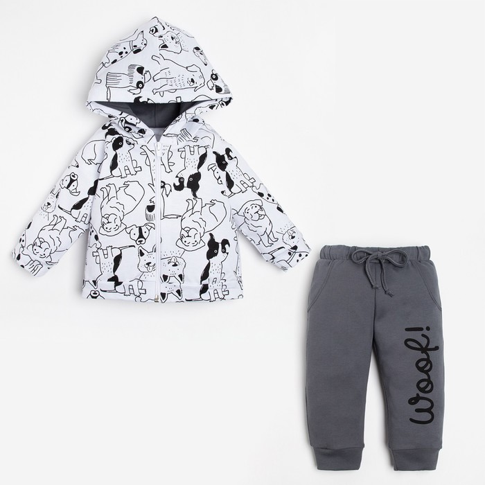 

Комплект: худи и брюки Крошка Я Dogs, рост 74-80 см, цвет белый/серый, Крошка я Dogs