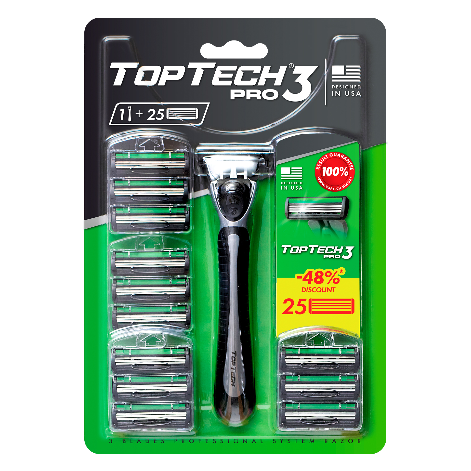 Бритвенный станок Toptech Pro 3 с тройным лезвием + сменные кассеты 25 шт