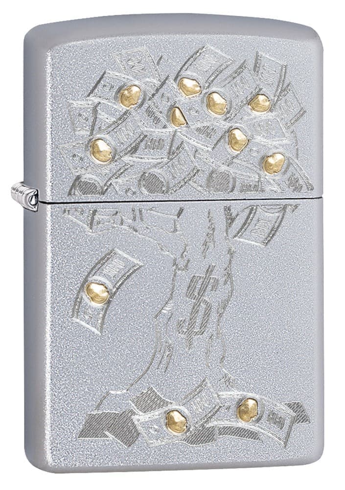 

Зажигалка ZIPPO Money Tree Design Satin Chrome, латунь/сталь, серебристая, 38x13x57 мм