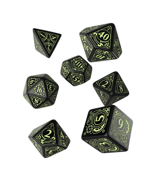 фото Набор кубиков q-workshop steampunk black & glow-in-the-dark dice set 7 sste19