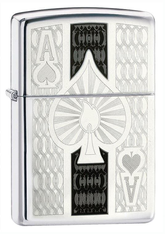 

Зажигалка ZIPPO Ace с покрытием High Polish Chrome, латунь/сталь, серебристая, 38x13x57 мм, Серебристый;черный