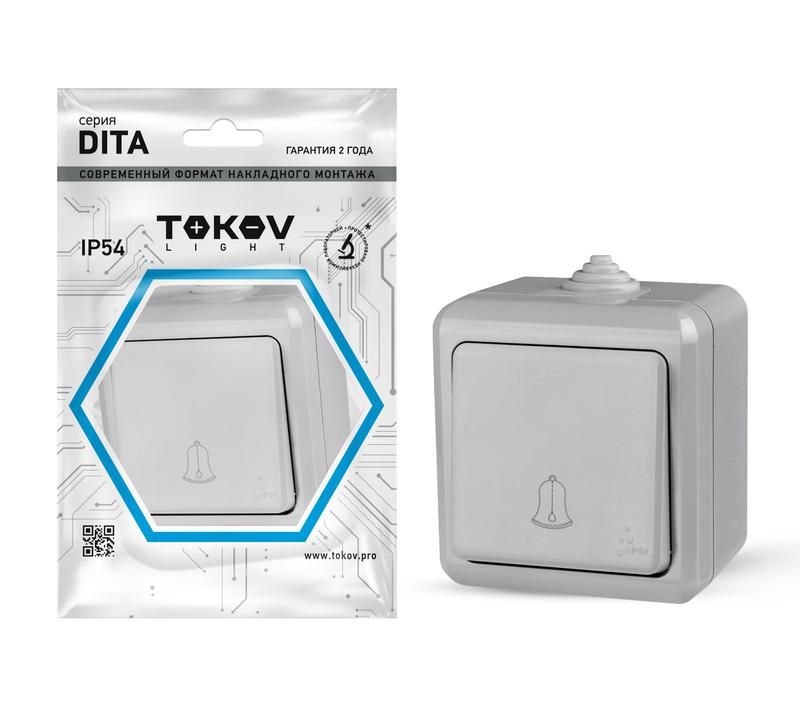 

Кнопка звонка ОП Dita IP54 10А 250В сер. TOKOV ELECTRIC TKL-DT-DB-C06-IP54, Белый