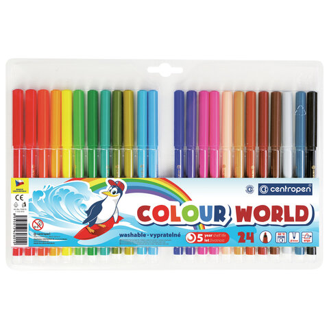 

Фломастеры 24 ЦВЕТА Centropen Colour World, трехгранные, смываемые, 5 шт, Белый;бежевый;бирюзовый;бордовый;голубой;желтый;зеленый;золотистый;коричневый;красный;оранжевый;розовый;серебристый;серый;синий;фиолетовый;фуксия;черный