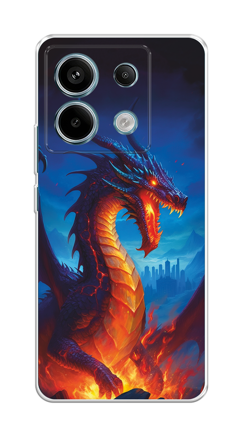 

Чехол на Xiaomi Redmi Note 13 Pro "Дракон над лавой", Оранжевый;коричневый;синий, 320150-1