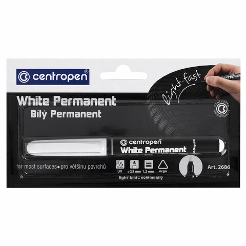 

Маркер перманентный белый Centropen, круглый наконечник, 1,2 мм, 2686, 5 2686 6000, 5 шт