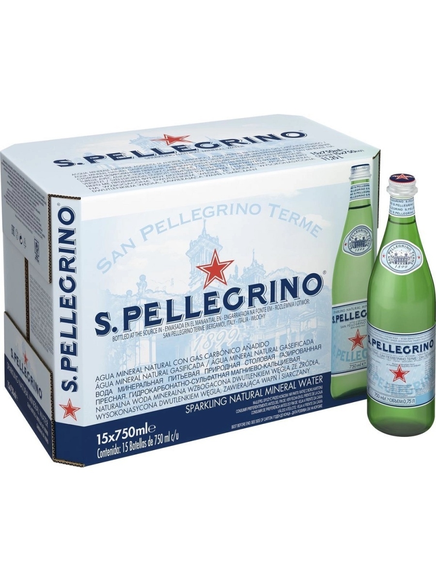 Вода San Pellegrino минеральная, газированная, 0,75 л х 15 шт