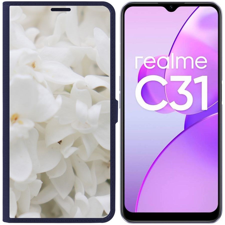 

Чехол-книжка Eco Book для Realme C31 Белые лилии, Синий