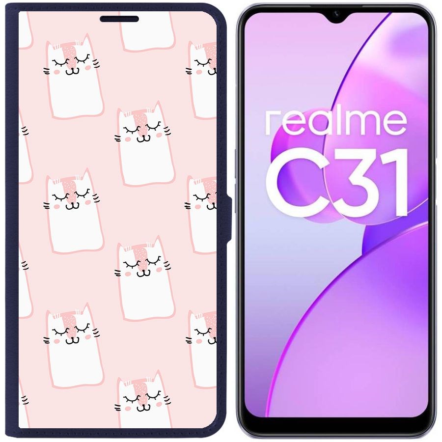 

Чехол-книжка Eco Book для Realme C31 Котики паттерн, Синий