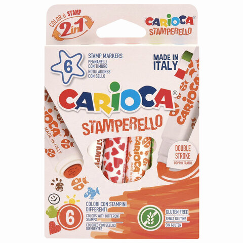 Фломастеры-штампы двусторонние Carioca Stamperello, 6 цветов, смываемые, 42279, 2 шт