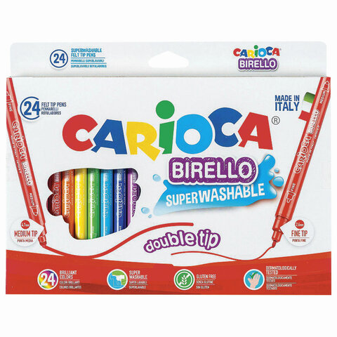 Фломастеры двухсторонние Carioca Birello, 24 цвета, суперсмываемые, 41521, 2 шт