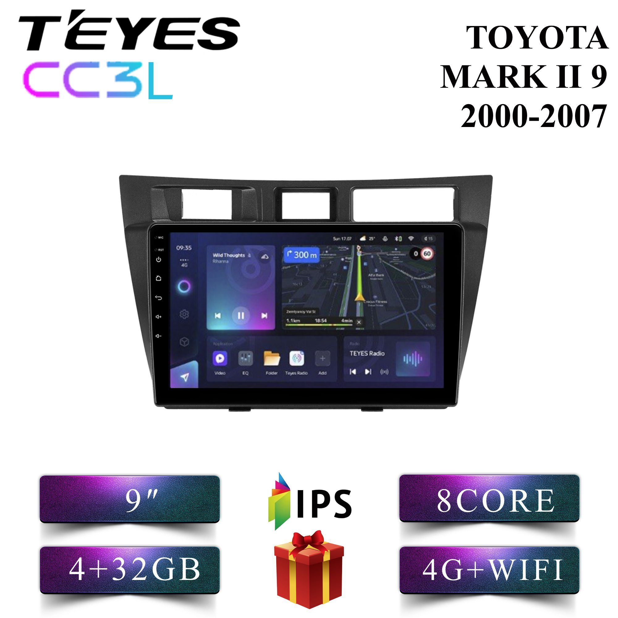 

Штатная автомагнитола Teyes CC3L 4+32GB 4G Toyota Mark II 9 CC3L00 Марк 2 9 Х100 android, CC3L 4+32