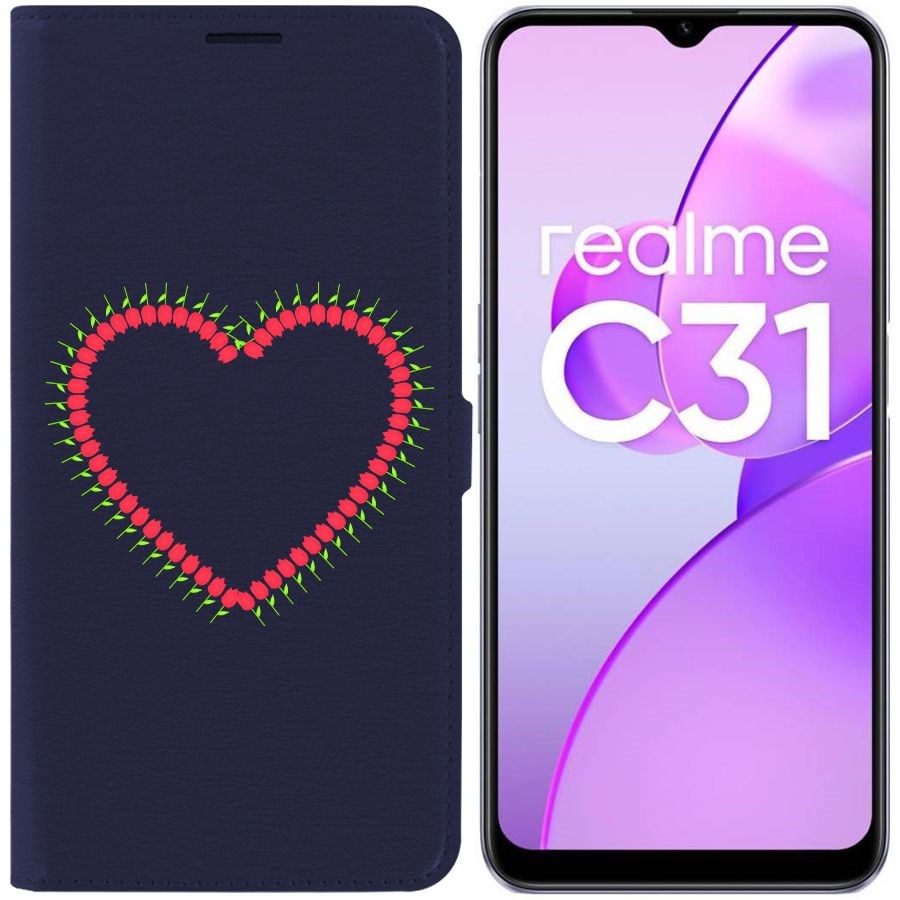 

Чехол-книжка Eco Book для Realme C31 Сердце из тюльпанов, Синий