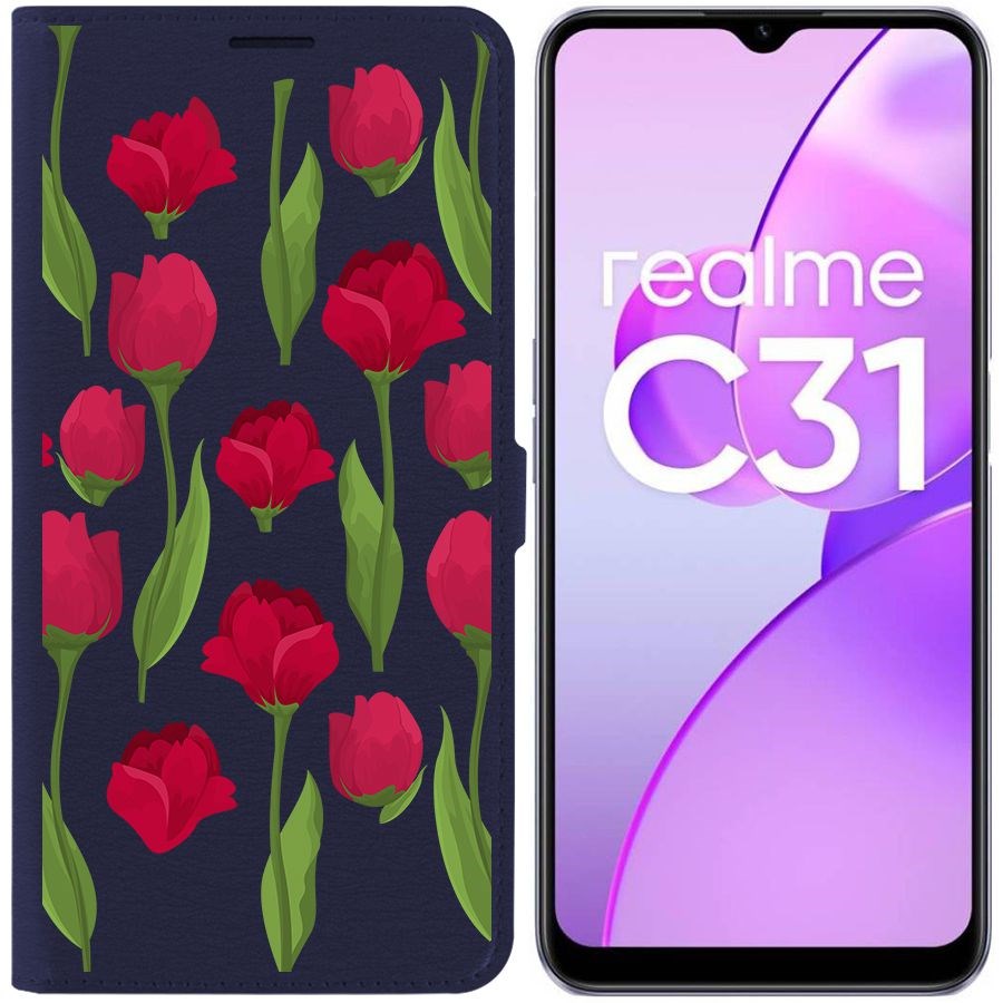 

Чехол-книжка Eco Book для Realme C31 Розы паттерн, Синий