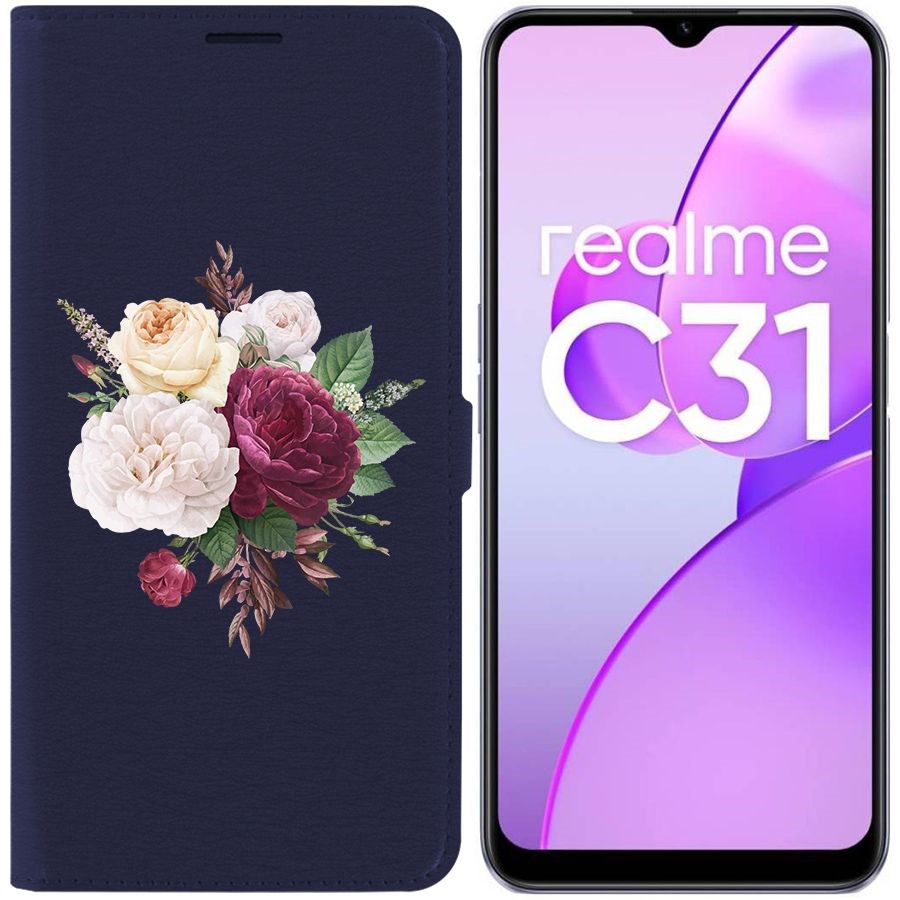 

Чехол-книжка Eco Book для Realme C31 Цветочная композиция, Синий
